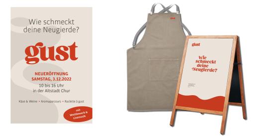 Eröffnungsflyer, Schürze und Kundenstopper